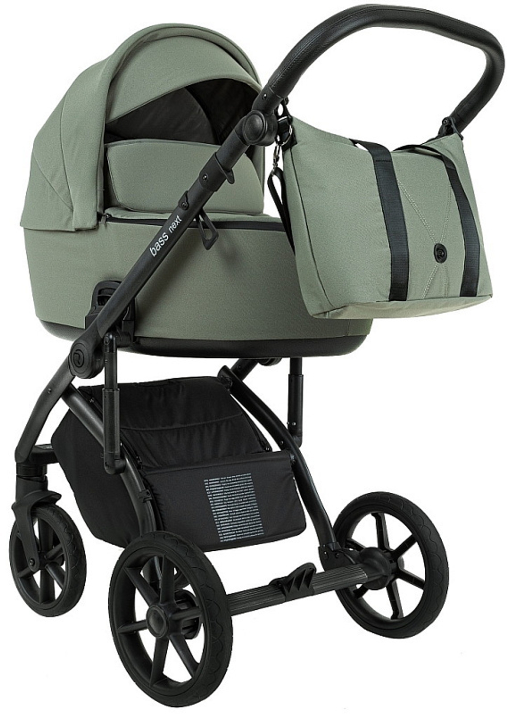 Детская коляска Roan Bass Next 2.0 3 в 1 с автокреслом Tutis Elo Lux EduSky Black BSN/43/2 Sage Green/Black/руч.Black