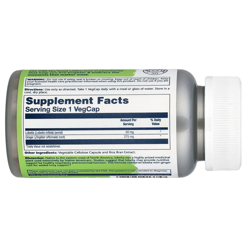 Solaray, True Herbs, лобелия, 100 растительных капсул