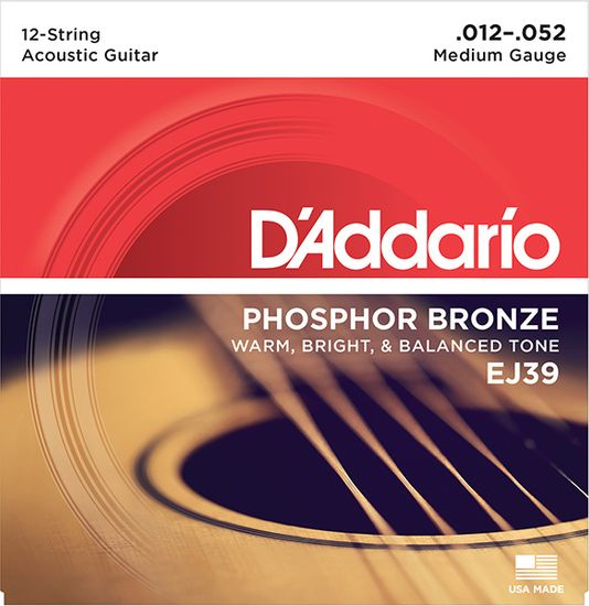 Струны для 12 струнной акустической гитары D'ADDARIO EJ39