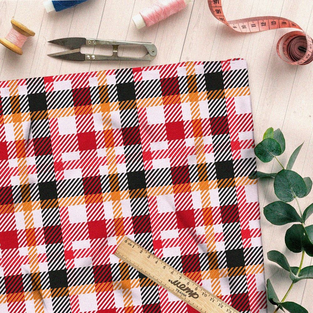 Ткань шифон клетчатый узор