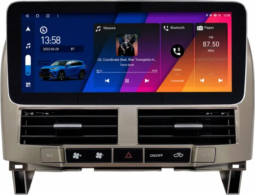 Магнитола Lexus RX 2003-2009, Toyota Harrier XU30 2003-2013 (цветной экран) - Canbox H-Line 0006 монитор 12.3" QLED в стиле MERCEDES на Android 10, ТОП-процессор, CarPlay, 4G SIM-слот