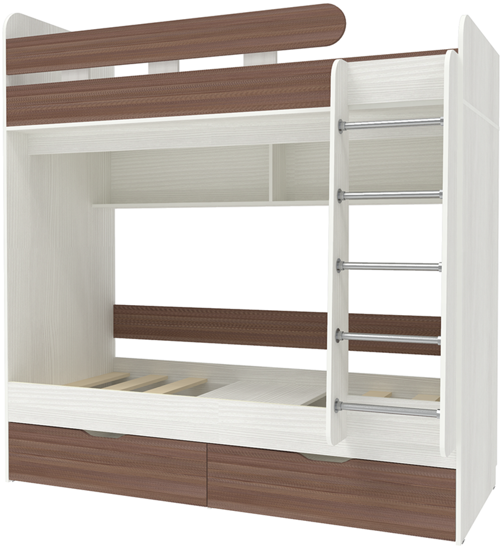 Двухъярусная кровать КарИВи Юниор 5 80х190 Белое Дерево Бодего Темный