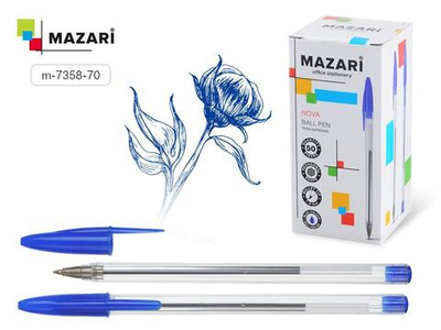 Ручка шарик. 1,0мм. "Nova" синяя, корп. шестигран. прозрачный (Mazari)