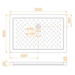 Душевой поддон керамический, прямоугольный, белый RGW CR (800x1200)