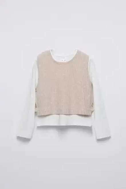 ZARA ТРИКОТАЖНЫЙ ТОП С КОНТРАСТНЫМИ РУКАВАМИ, ЭКРЮ