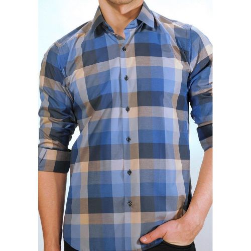 Мужская рубашка синяя в клетку приталенная MAZZARO SLIM FIT M2211-1