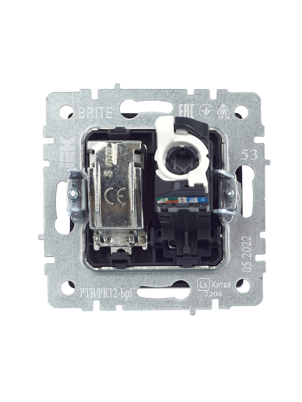 BRITE Розетка двойная TV+RJ45 кат.5E РТВ/РК12-БрГ графит IEK