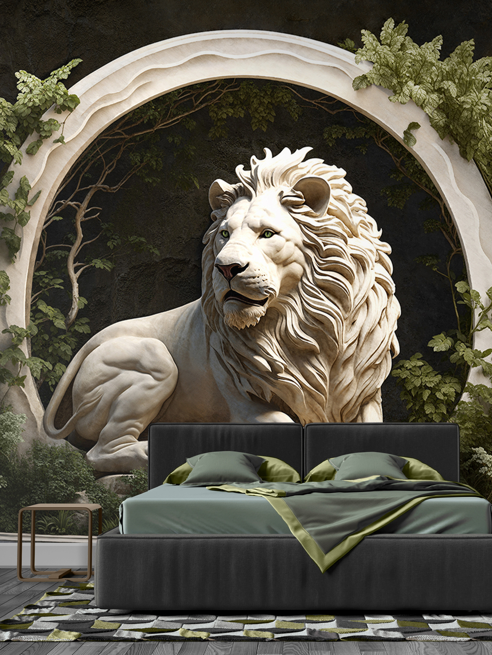 3D Фотообои Барельеф лев и растения
