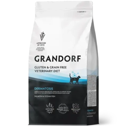 Сухой корм GRANDORF VETERINARY DIET Cat DERMATOSIS Полнорационный диетический корм для кошек с заболеваниями кожи, лосось 2кг