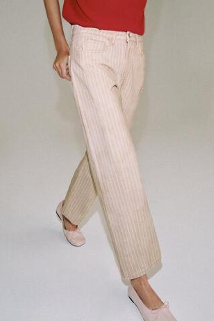 ZARA ДЖИНСЫ ZW ANKLE RELAXED ПРЯМОГО КРОЯ СО СРЕДНЕЙ ПОСАДКОЙ В ПОЛОСКУ, РОЗОВЫЙ