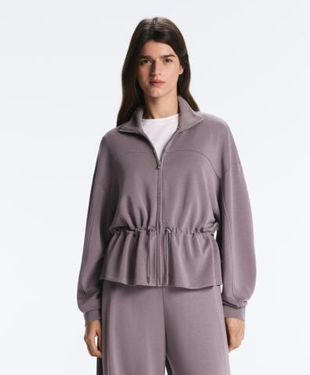 Oysho Мягкая куртка с регулируемой талией и высоким воротником, серо-сиреневый