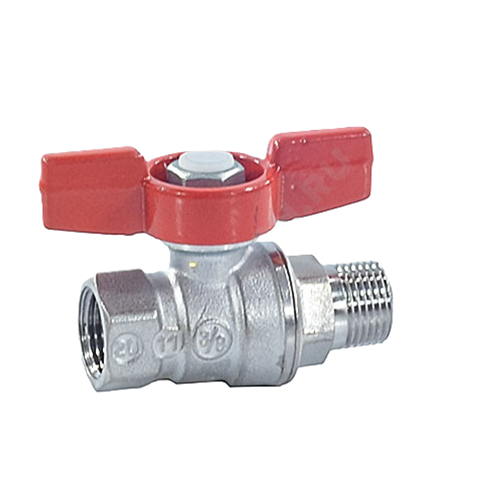 Кран шаровой латунь хром R254D Ду 8 Ру42 ВР/НР бабочка красная Giacomini R254X001