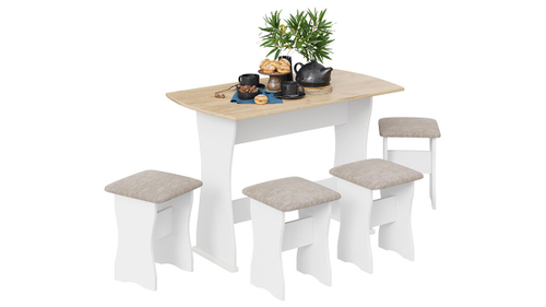 Обеденная группа тип 1 Белый/Дуб крафт золотой/Иск.замша Latte ТриЯ