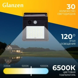 Светодиодный уличный прожектор на солнечных батареях и датчиком движения GLANZEN FAD-0003-4-solar