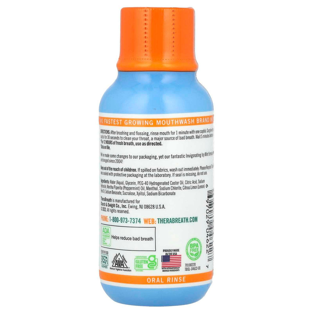 TheraBreath, Ополаскиватель для полости рта Fresh Breath, бодрящая ледяная мята, 88,7 мл (3 жидк. унц.)