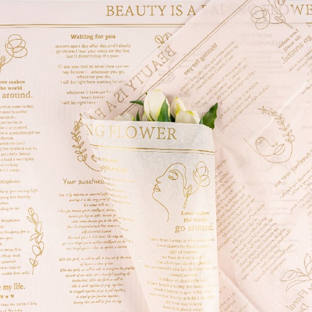 Бумага тишью "Английская газета" 50*70см Золото на розовом (20л)