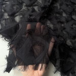 Шифон-жаккард с бахромой Изящный павлин (черный)