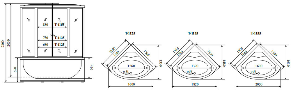 Душевая кабина Timo Standart Silver F 125*125*220  (T-6625SF)