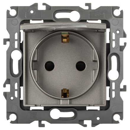 Розетка ЭРА Серия 12 12-2103-16 , 2P+E Schuko со шторками с крышкой, 16А-250В, титан