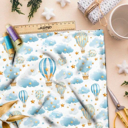 Ткань премиум сатин воздушные шары в облаках