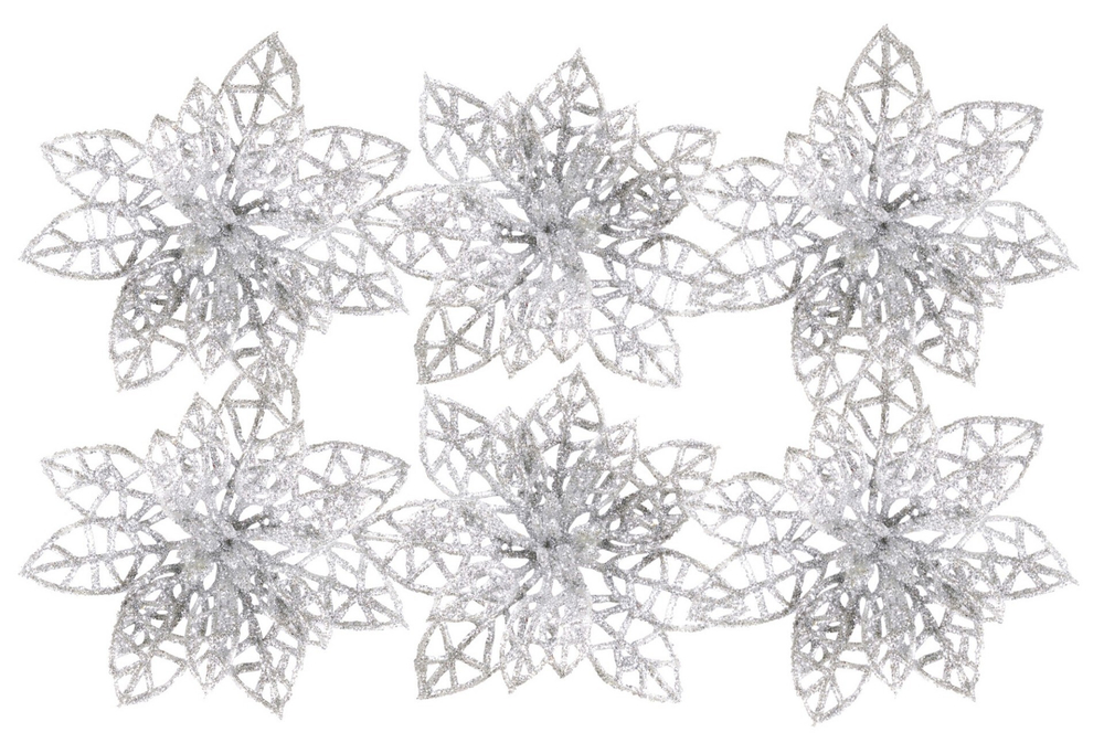 Украшение SY17GJ-057S цветок пуансетия 10см,серебро (6шт)