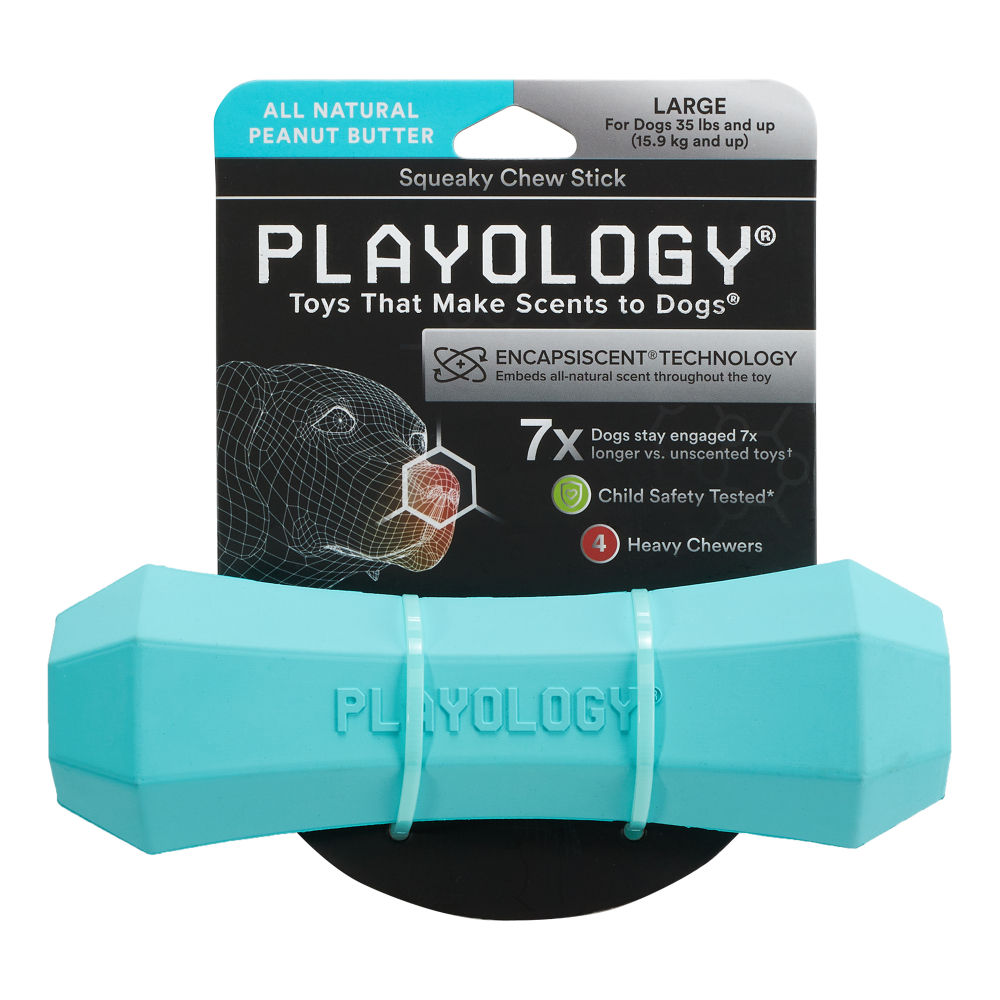 Playology  жевательная палочка SQUEAKY CHEW STICK для собак средних и крупных пород с ароматом арахиса, большая, цвет голубой
