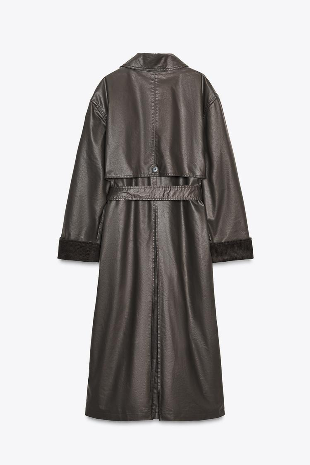 ZARA ДЛИННЫЙ ТРЕНЧ С ВОЩЕНЫМ ПОКРЫТИЕМ И ВЕЛЬВЕТОВЫМИ МАНЖЕТАМИ, ТЕМНО-КОРИЧНЕВЫЙ