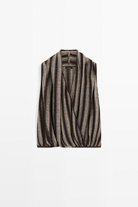 Massimo Dutti Топ внахлест в полоску, коричневый