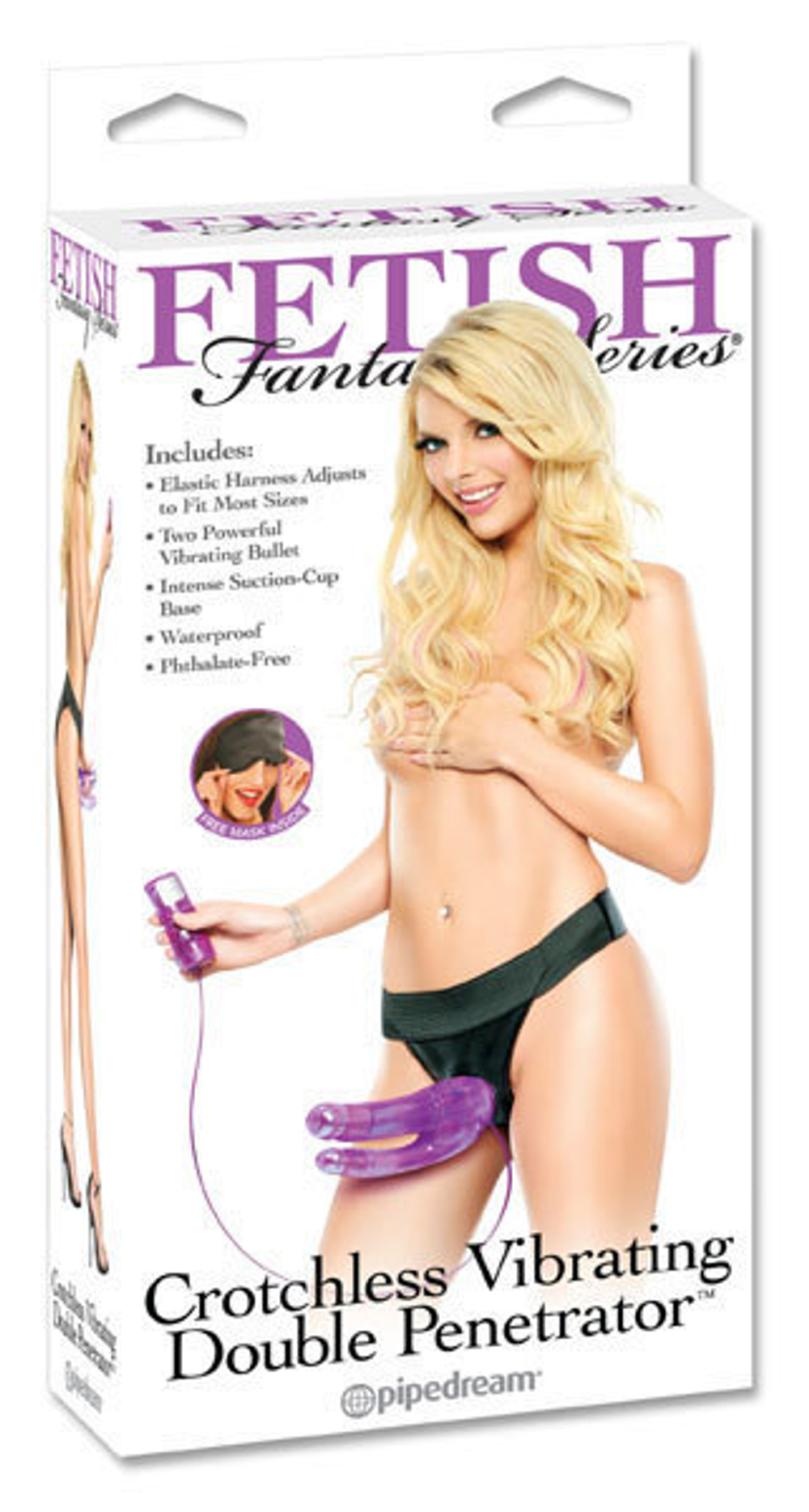 Фиолетовый двойной страпон с вибратором, 19 см