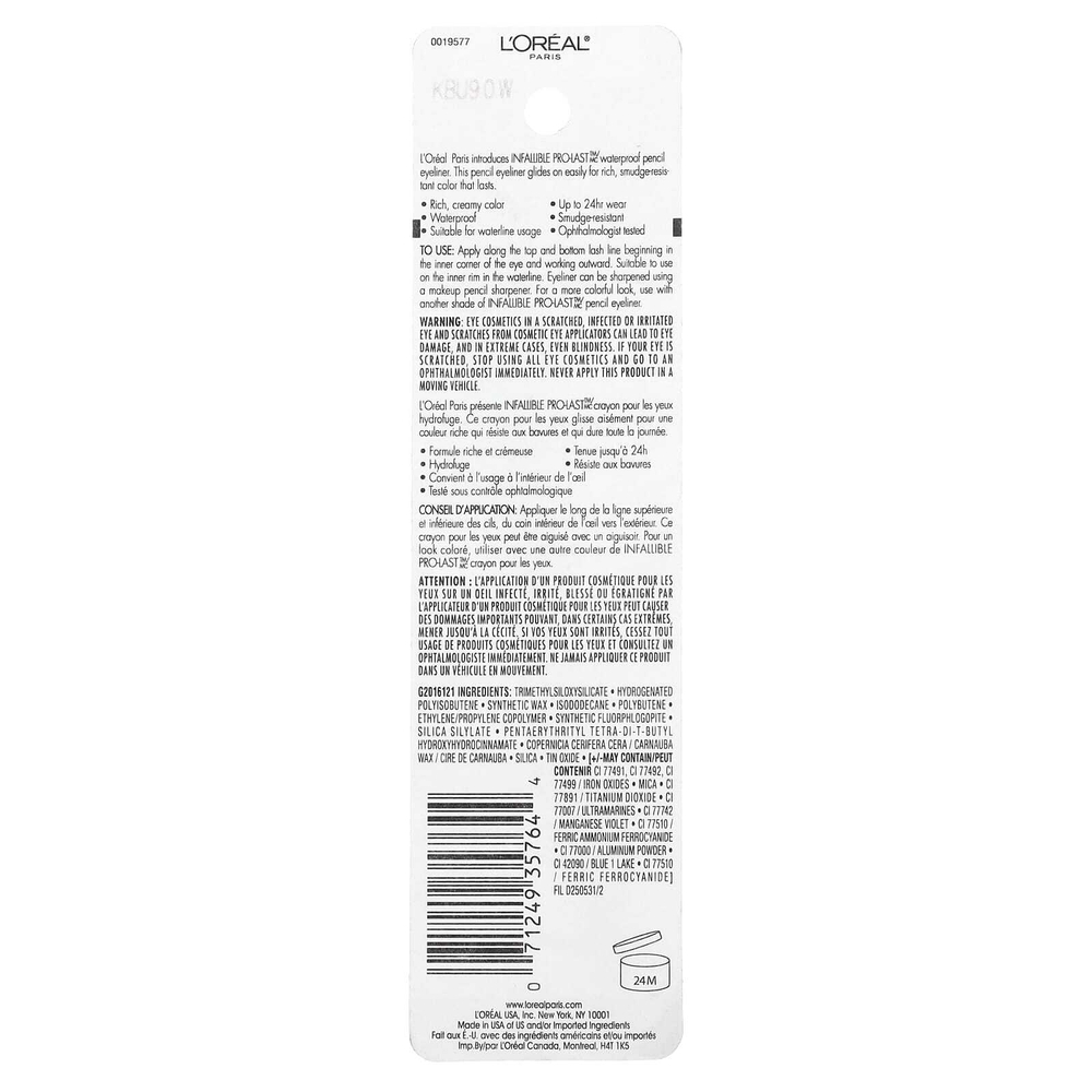 L'Oréal, Infallible Pro-Last ™, водостойкий карандаш для глаз, кобальтовый синий 960 пробы, 1,2 г (0,042 унции)
