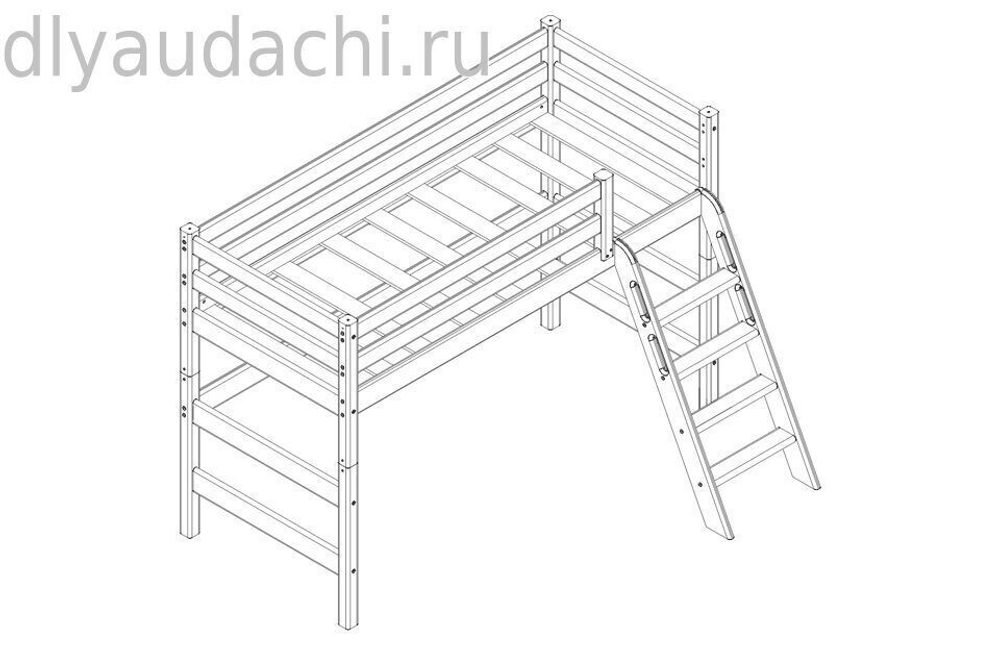 Вариант 6 Полувысокая кровать "Соня" с наклонной лестницей Белый