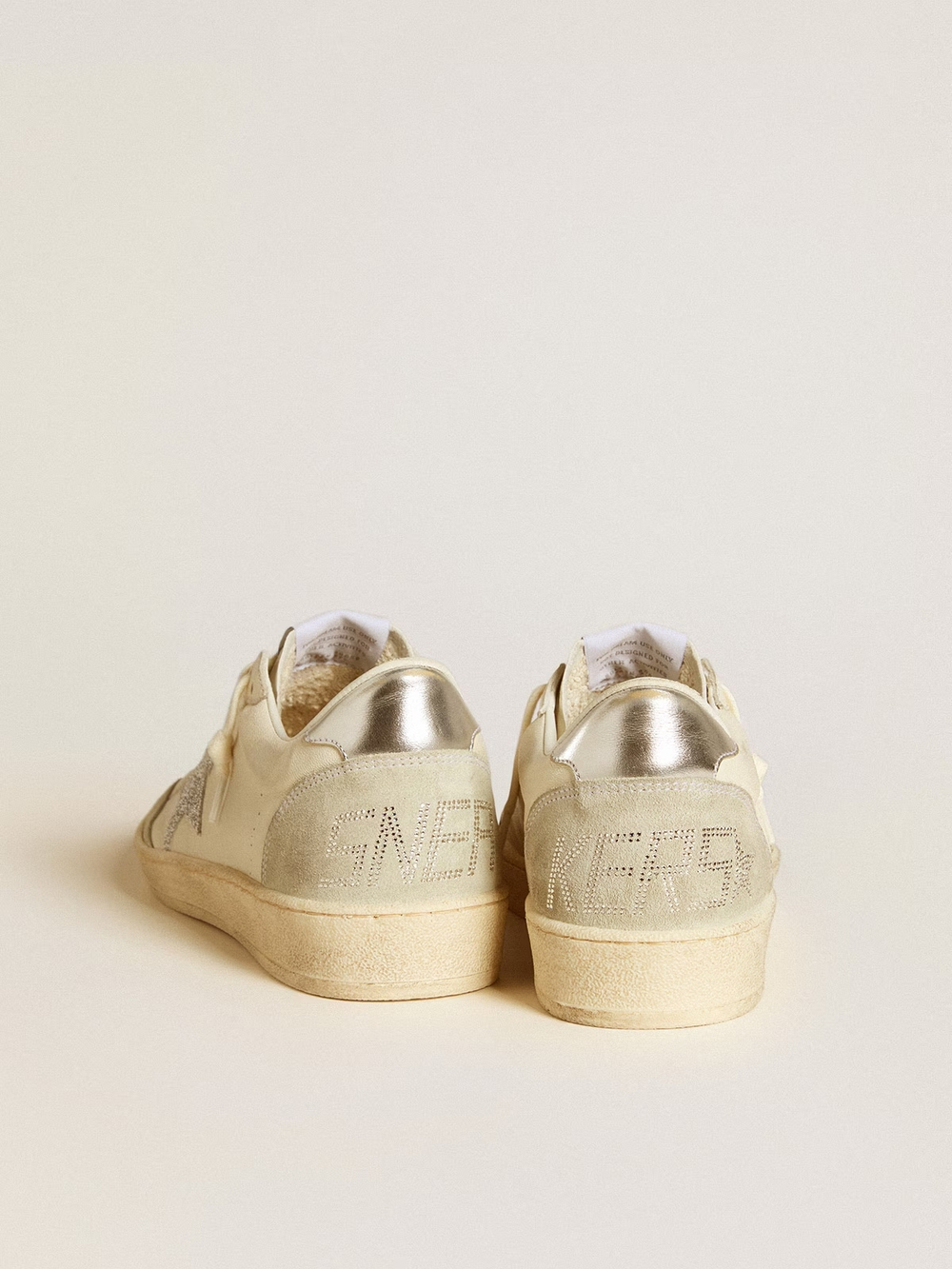 Ball Star with silver Swarovski micro-crystal star and metallic silver leather heel tab