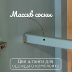 Шкаф 105х50х173, Карлос, распашной для одежды, двухдверный, со штангой и полками, зеленый эвкалипт, массив сосны, Dipriz