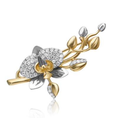 Брошь «Орхидея» из лимонного золота c фианитами Артикул: 04-0214-00-401-1121-48