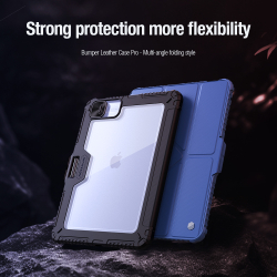 Чехол книжка синего цвета от Nillkin для Apple iPad Pro 11 с 2024 года, серия Bumper Pro Case-Multi Angle Folding Style, многофункциональный складной стиль