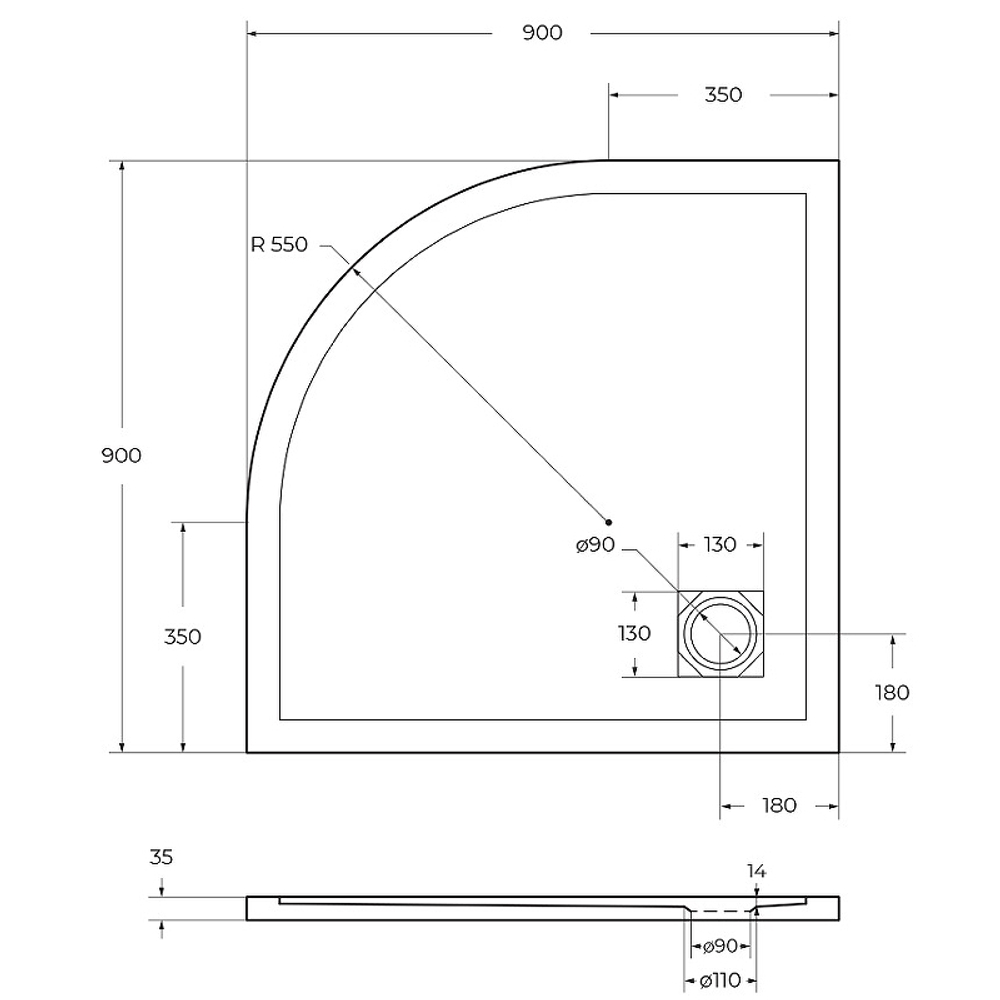Душевой поддон из искусственного камня BelBagno Uno 90x90 TRAY-MR-UNO-R-90-550-35-W Белый