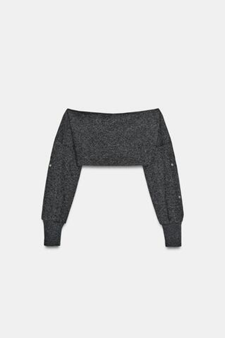 ZARA УКОРОЧЕННЫЙ ТОП ИЗ МЯГКОЙ ТКАНИ С ПУГОВИЦАМИ, АНТРАЦИТОВО-СЕРЫЙ