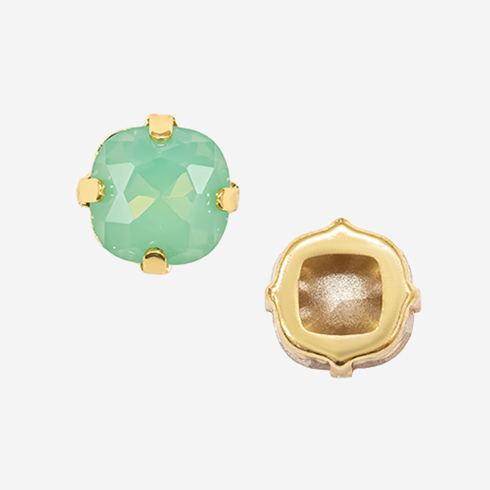 Кристалл Кушон (Сushion) в цапах, оттенок "Pacific Opal", 9,2мм, позолота