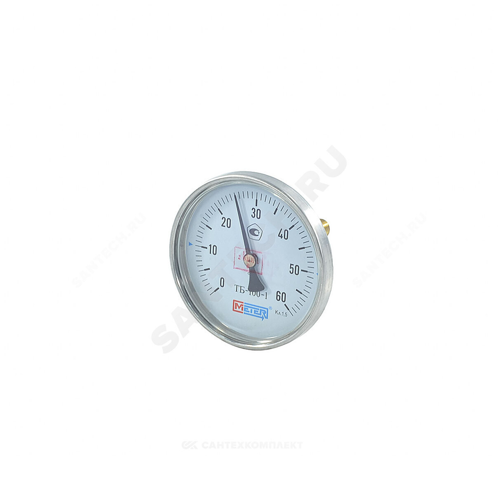 Термометр биметаллический осевой Дк100 60С L=60мм G1/2" ТБ-100-1 Метер