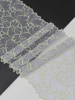 Эластичное кружево орхидея с желто-зеленым неоновым ширина 23 см