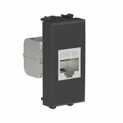 Компьютерная розетка RJ-45 без шторки модульная, кат.6А экранированная, "Avanti", "Черный матовый", 1 модуль