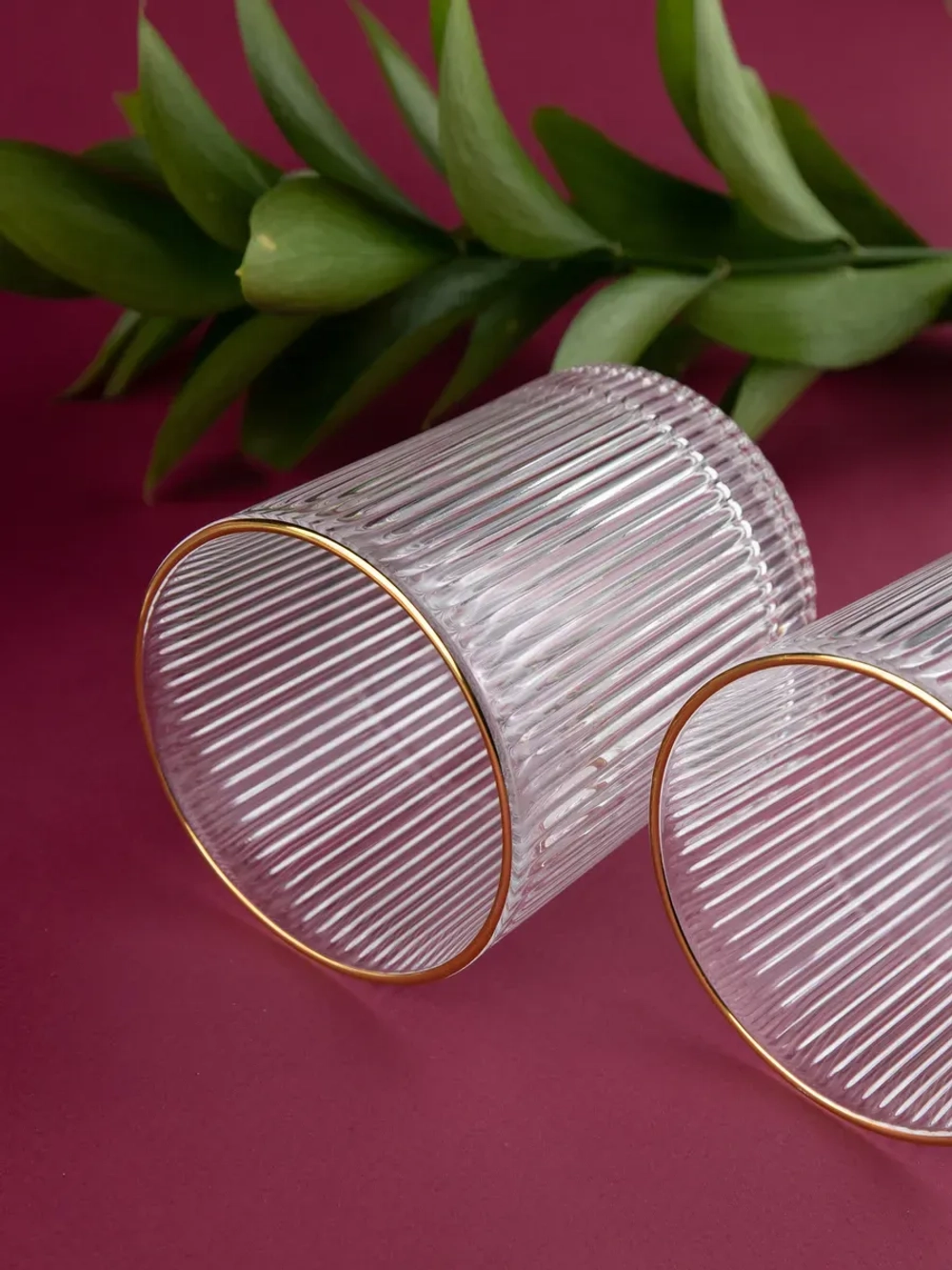 Набор стаканов 6шт с глубокими ребрами и золотой каймой