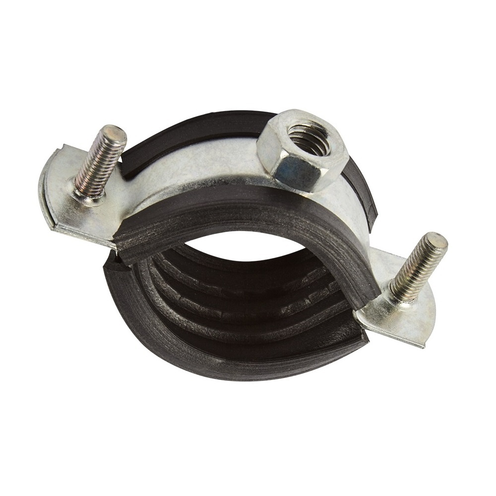 Хомут сантехнический (трубный) металлический с резиновым профилем и гайкой