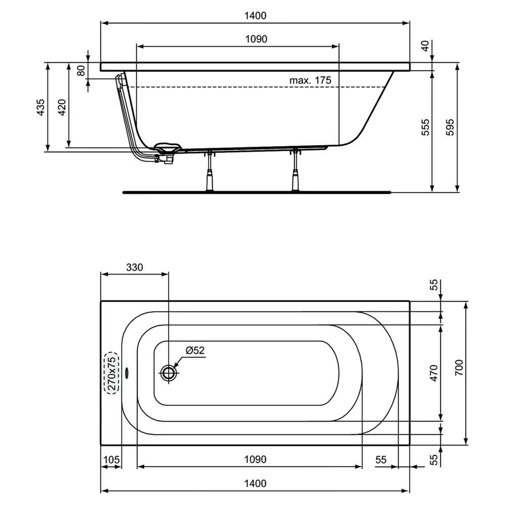 Акриловая ванна Ideal Standard 150х70 W004201 SIMPLICITY