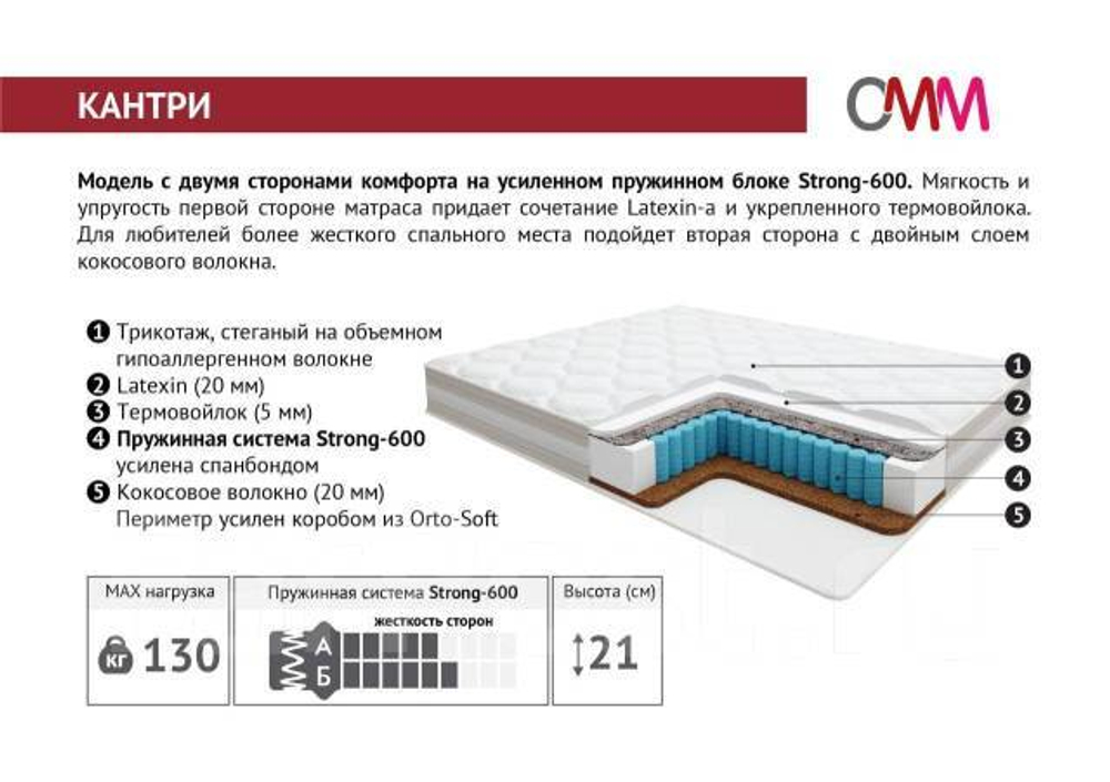 Матрас Кантри Strong-600 1600*2000 ЕК-32 Мелодия сна