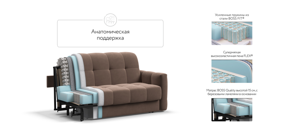 Диван Босс Слип 140 Велюр Монолит мокко