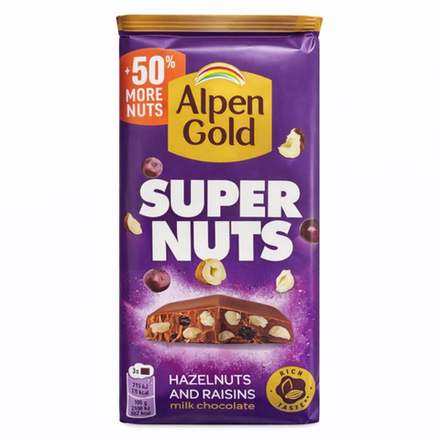 Шоколад Alpen Gold Super Nuts с фундуком и изюмом 120 гр