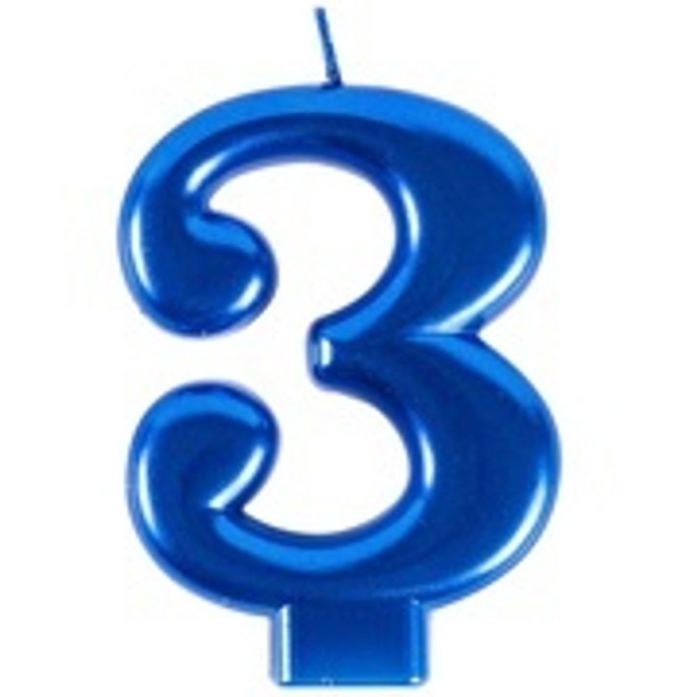 Свеча -цифра &quot;3&quot; Синяя 8см/G