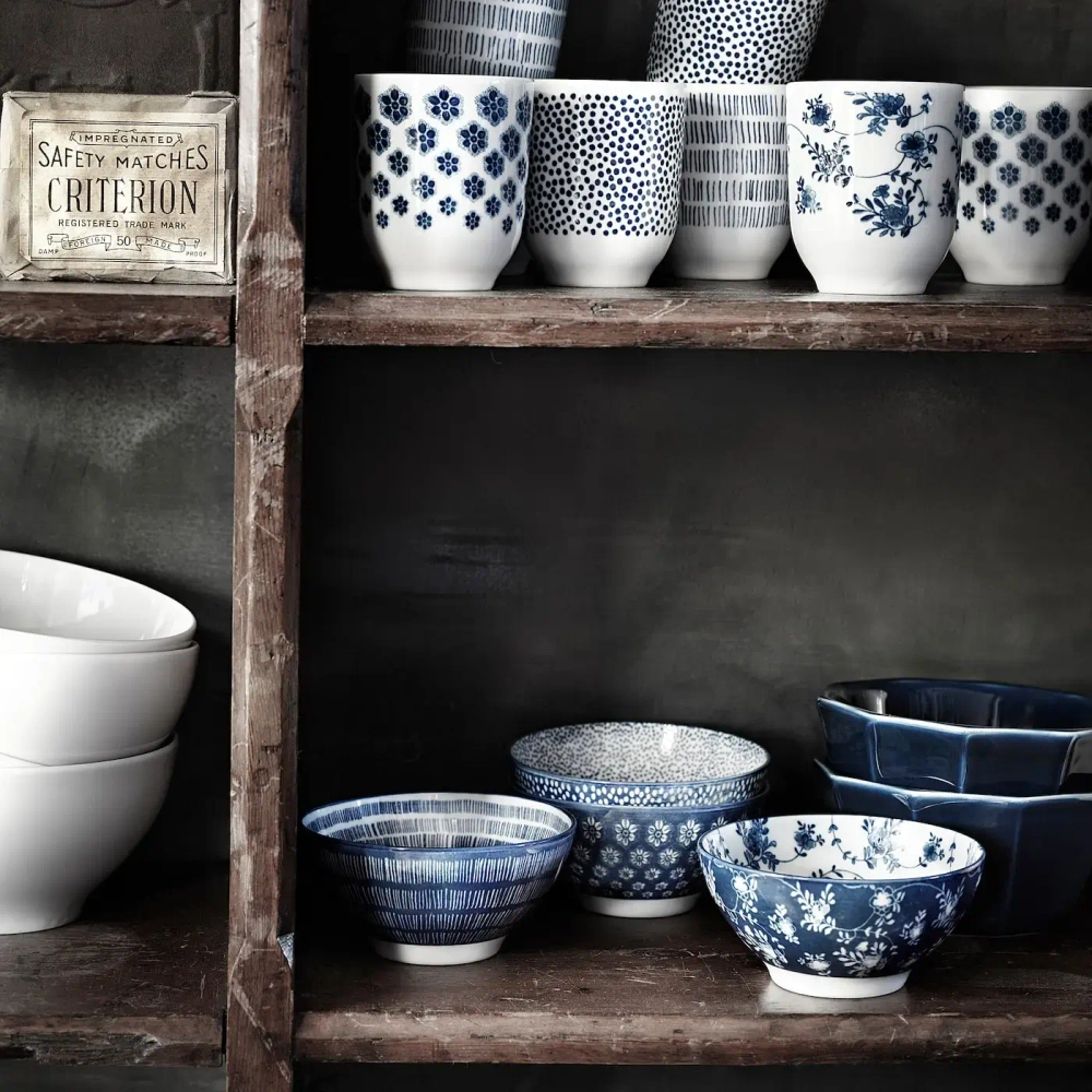 Набор мисок IKEA ENTUSIASM (ЕНТУСИАСМ), Синий, Белый, 12 см, 4 шт