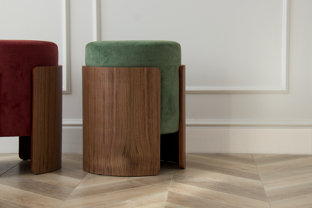 Пуф Lagom (зелено-голубой FiberGuard, орех)